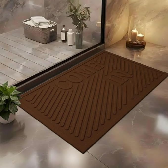 Image of Come in Welcome Door Mat for Entrance | Non-Slip Rubber Backed Doormat for Home, Office & Bathroom | 60 x 40 cm (Coffee)