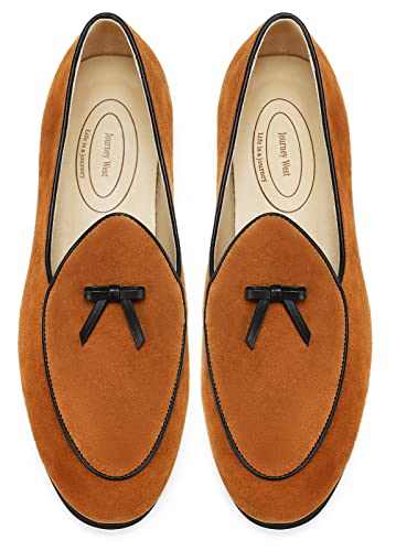 Image of Journey West Men's Suede Leather Belgian Loafers for Men Slip-on Casual Penny Casual Loafers