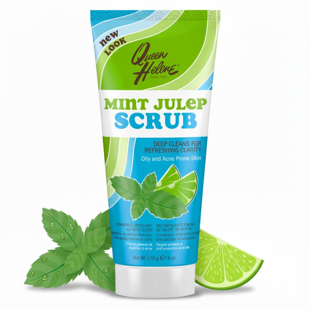 Queen Helene Mint Julep Scrub, Deep Cleansing Facial Exfoliator for Oily & Acne Prone Skin, Refreshing Clarity, 6 oz
