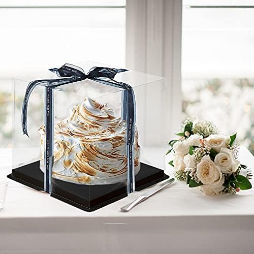 Caja transparente para tartas, 4 unidades, caja transparente para pasteles con cinta para pasteles, 10 x 10 x 9 pulgadas, caja de regalo transparente con tapa para fiesta de boda y exhibición de 5