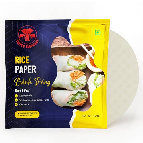 Image of Triple Elephant Rice Paper Banh Trang - 400g | Authentic Vietnamese Spring Roll Wrapper for Fresh Rolls, Pho, and More