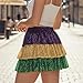 Womens Mardi Gras Sequin Tiered Skirt Elastic Waist Glitter Ruffled Layered Mini Skirt Party Costume Cosplay Outfit (Purple, XL)