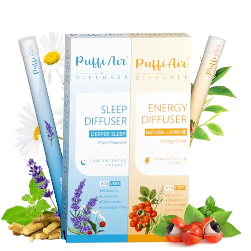 Image of Herbal Diffuser Duo, Sleep and Energy Diffuser with Extracts of Melatonin, Natural Caffeine and Other Biotanicals, 100% Natural Swap - Up to 600 Uses (Varies by Usage), Work & Rest Duo