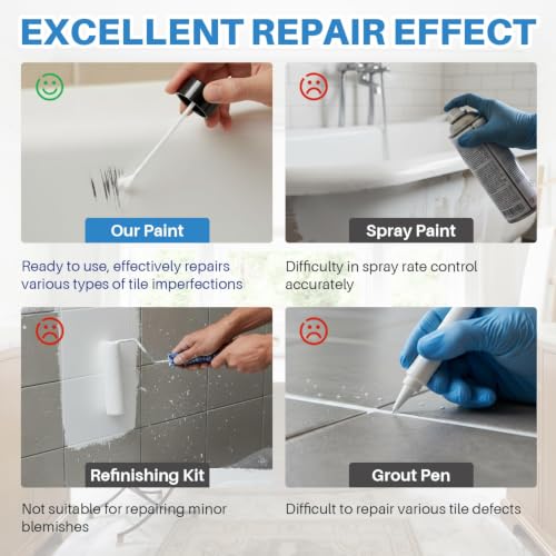 Image of Tub and Tile Paint, 1.7 oz Tub Paint for Bathtub, 1-Part Bathtub Touch Up Paint White for Sink Bathroom Kitchen Countertop, Water Based & Low Odor, Semi-Gloss white, 2.5-3sq.ft (No Need Part B)