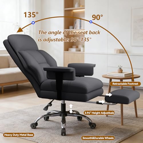 Image of Executive Office Chair with Wheels PU Leather Ergonomic Desk Chairs with Foot Rest High Back Computer Gaming Chairs for Home Office