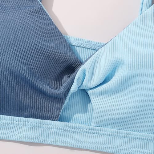 Image of Girls Swimsuit Color Block Twist Bathing Bikini Suit Adjustable Straps Girls 2 Piece Swimsuit 7-14 Years