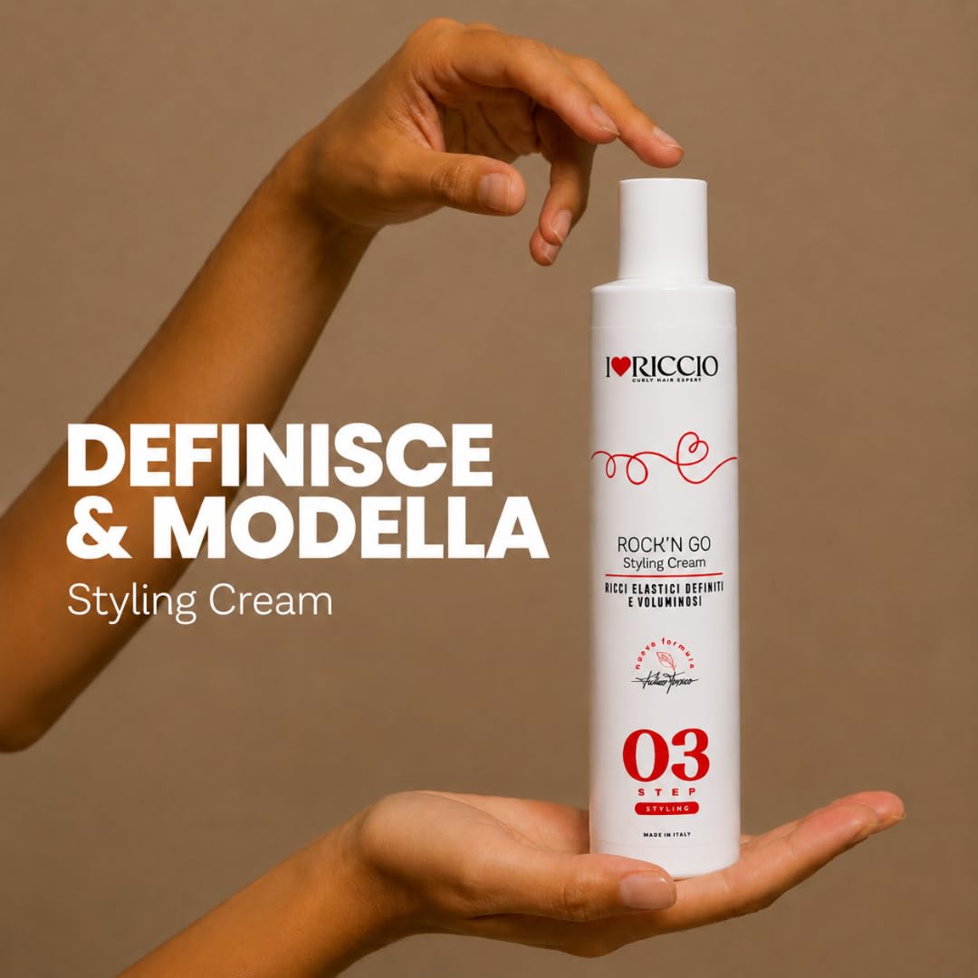 I Love Riccio Rock'n Go Styling Cream, Crema Per Capelli Tutte Le Tipologie di Ricci Idratante ed Elasticizzante, Ricci Elastici e Definiti, 250 ml