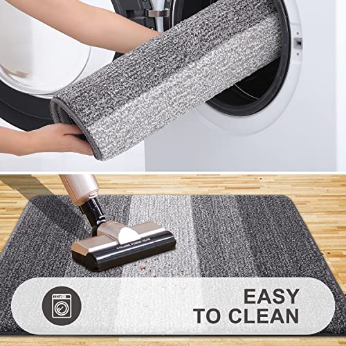 Grandaily Indoor Doormat, 20" x 32" Non-Slip Mud Trapper Absorbent Front Door Mats, Washable Striped Inside Entryway Mat, Low-Profile Welcome Mat Entrance Mat, Grey image 6