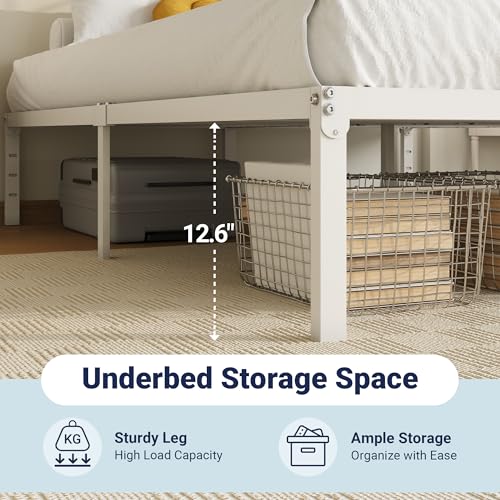 Image of Allewie King Size Bed Frame, 14 inch Metal Platform Beds with Storage Space, No Box Spring Needed and Easy Assembly, White