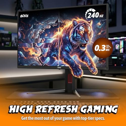 Image of AOC 27 inch Gaming Monitor QHD 240Hz QD OLED G-SYNC Compatible 0.03ms, Q27GAZDV | 2560x1440 Computer Monitor, True Black HDR, USB 3.2, HDMI 2.1, Height Adjustable Stand, VESA Mount