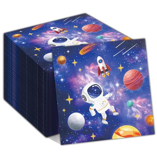 Outer Space Party Napkins, 40PCS Outer Space Napkins Disposable, Astronaut Party Supplies Birthday Decorations, Rocket Ship Dinner Paper Napkins for Wedding, Theme Birthday, 6.5 Inch