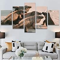 SIGNWIN 5 Panel Canvas Wall Art Alligators Closeup Dramatic Expressionism Hallway Minimalist Multicolor for Home Decorations Ready to Hang - 60