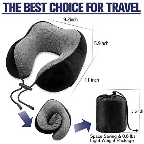 Leaflai Travel Pillow 100% Memory Foam Pillow, Neck Pillow For Airplane, Neck & Head Support Pillow For Airplane/Car/Office/Home, Travel Pillows Kit With Storage Bag, Sleep Mask And Earplugs #TOP1