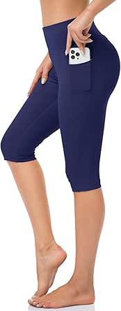 HISKYWIN Inner Pocket Yoga Pants 4 Way Stretch Tummy Control Workout Running Pants