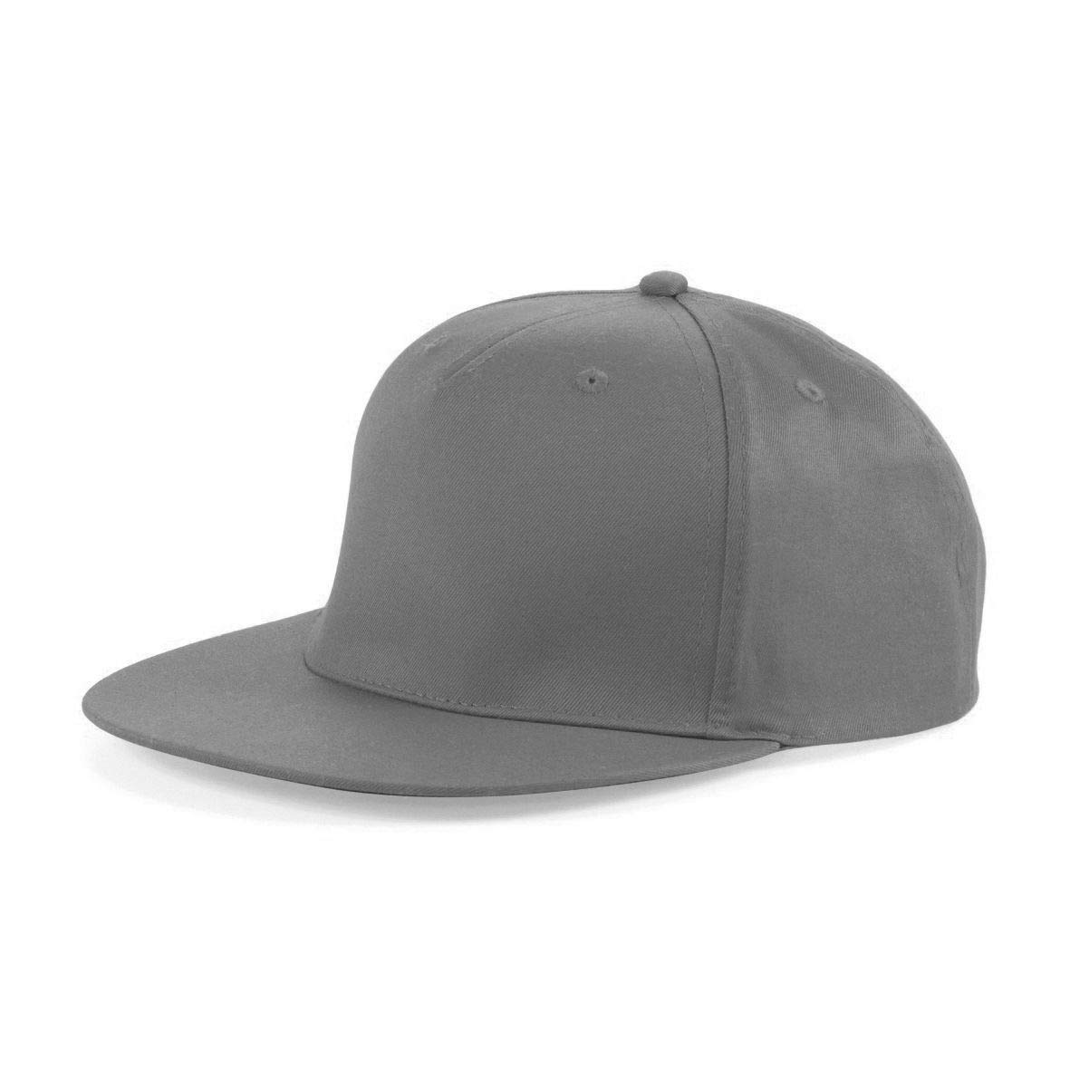 MKR Snapback Flat Peak Cap Baseball Hat 5 Panel 100% Cotton - Grey