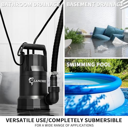 Image of LANCHEZ Sump Pump, 1.6HP High Flow Submersible Water Pump with Float Switch, 6000GPH Automatic Transfer Utility Pump Pump for Swimming Pool Basement Flooded Pit Sewage Sink Tub, Medium
