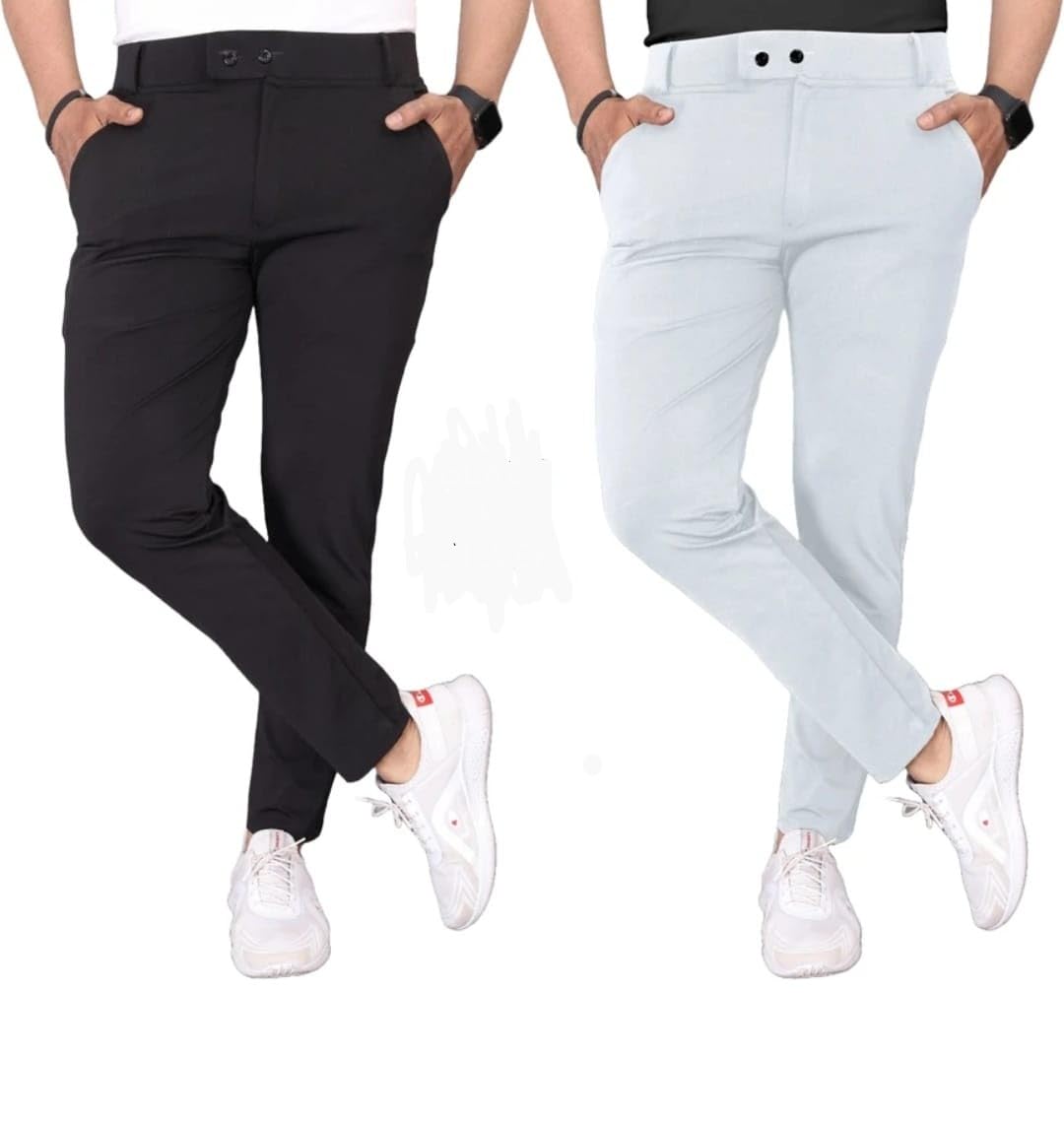 Men’s Premium Lycra Slim Fit Trouser Combo (Black & Silver) | Stylish Formal & Casual Pant for Men | Office-picture-50