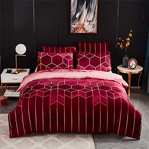 YYSZM Duvet Cover Bedding Light Luxury Gilt Lines Microfiber Fabric Soft And Skin-Friendly 3-Piece Set 228x228cm