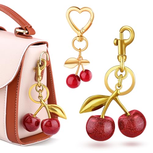 Image of TINKRSTUFF Cherry Bag Charm Cute Key Chains Cherry Purse Charms for Handbags, Strawberry Keychain Best Gifts