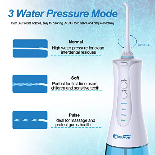 MAGLONG Cordless Water Flosser Teeth Cleaner, 320mL 4 Jet Tips Dental Oral Irrigator for Home and Travel,Portable IPX7 Waterproof Design, 3-Mode Water Flossing,Updated Braces & Bridges Care (Blue)