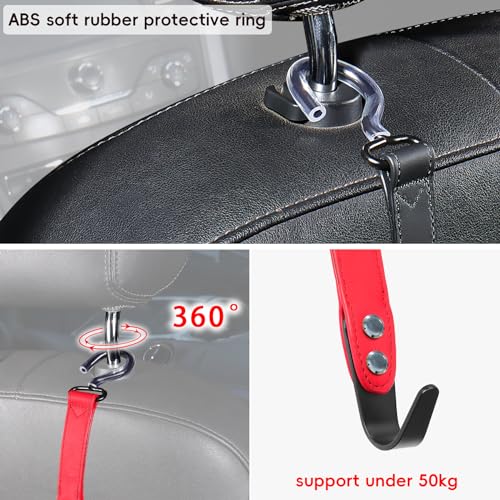 Image of 2 Pack Car Hook Holder Leather Headrest Hooks for Purses and Bags,SUS304 Car Hook(Red)