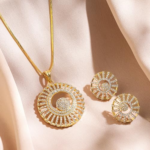 Image of Rubans Pendant Necklace Set American Diamond and Zirconia Gift Jewellery for Women & Girls