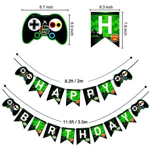 Video Game Party Supplies-Gamer Birthday Party Supplies Including Gaing Paper Plates,Cups,Napkins, Straws And Happy Birthday Banner For Boy Gamer Birthday Party Decoration