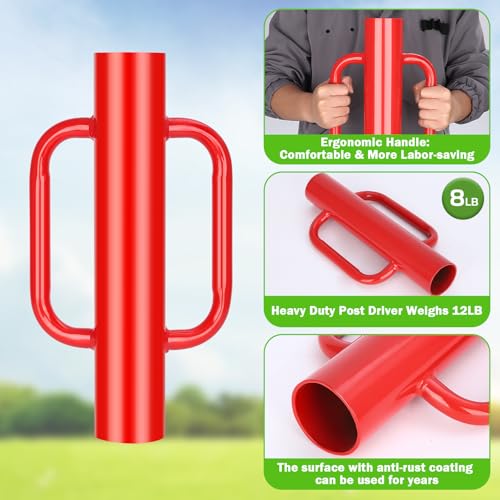 Image of Gtongoko 8LB T Post Driver with Handles, Fence Post Pounder, Red