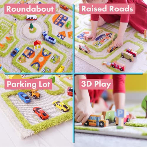 Ivi Thick 3D Childrens Play Mat & Rug In A Colorful Town Design For Kids With Soccer Field, Car Park & Roads, Green, 32 X 45 Inches #TOP4