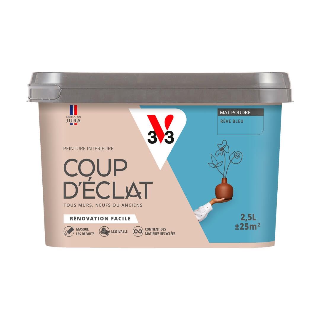 V33 Peinture murale intérieure Coup d'Éclat® Rêve bleu Mat Poudré 2,5L