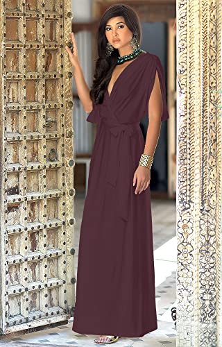 Image of KOH KOH Womens Long Semi-Formal Short Sleeve V-Neck Floor Length Maxi Dress Gown
