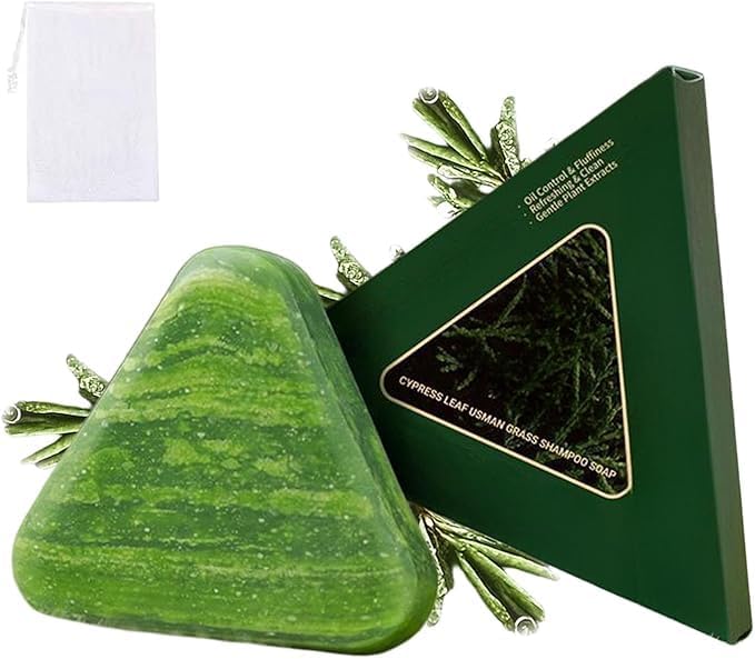 Green Triangle Herbal Shampoo Bar with Usman Grass & Cypress Leaf | Natural Solid Shampoo for Hair Strengthening & Scalp Care