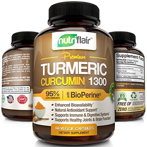 image for NutriFlair Premium Turmeric Curcumin Supplement (1300mg) with BioPerin
