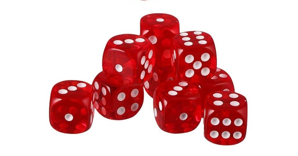 KRAFTMASTERS®Pack of 10 Red Six Sided D6 Dice for Playing Board Game Favours 16MM Small 6 Sided Acrylic Dice for Board Game or Teaching Math Muliti Colors 3