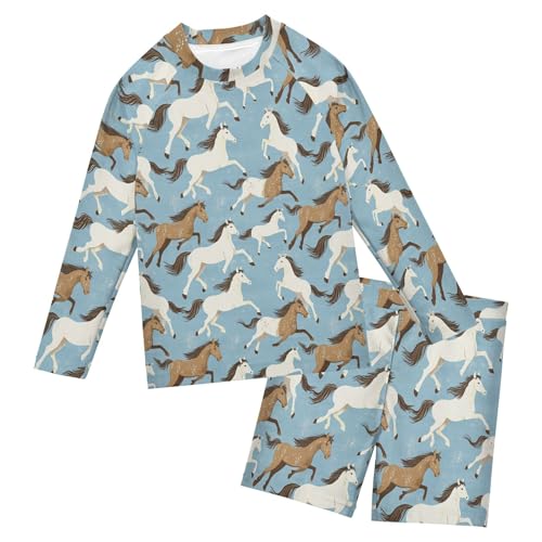Horse Animal Baby Boys' Toddler Long Sleeved Rashguard Swim Bathing Suit Set B0403910