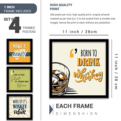 Image of kotart - Framed Wall Posters for Bar Kitchen Restaurant Wall Decor - Bar Theme Frames - Framed Posters for Kitchen Wall Decor (11 x 11 inch, Framed) Set of 4 (Art 15, Small)