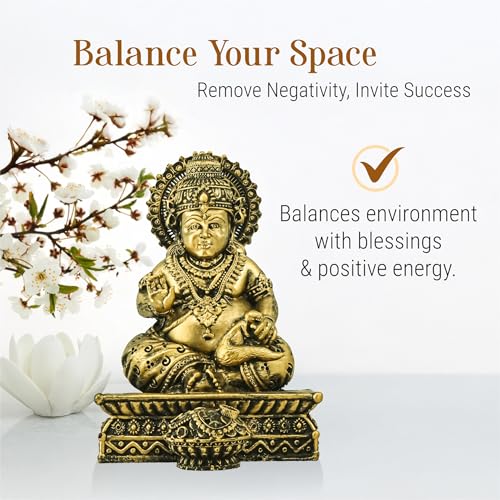 Image of Kuber Industries 6 Inch Resin Kubera Idol for Spiritual Gifts | Kuber Murti Figurines for Pooja Room Money Good Luck & Wealth | Home Decor Items for Hall | Brass Colored