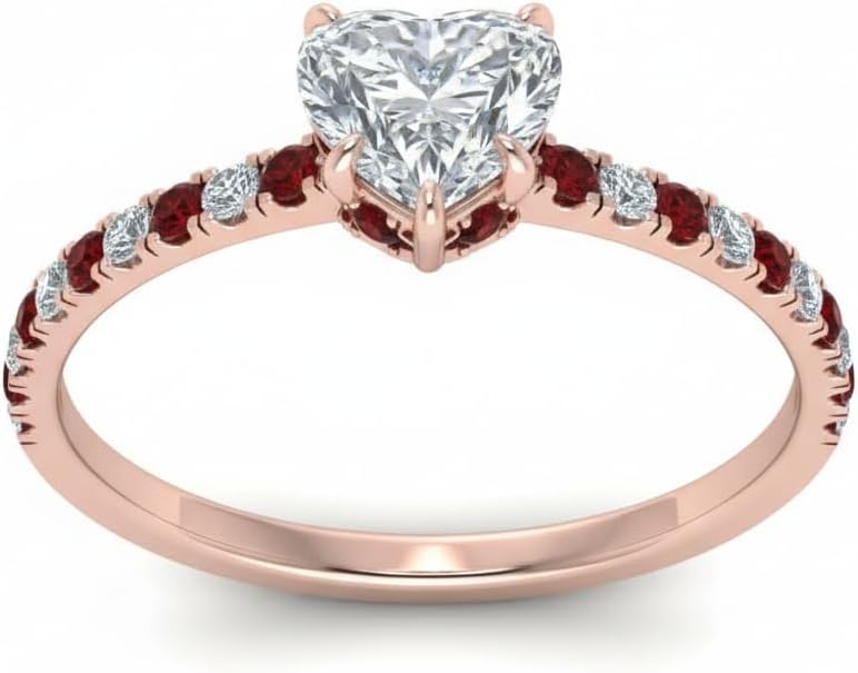 Choose Your Gemstone Heart Shape 14k Rose Gold Plated Hidden Halo Petite Diamond CZ Ring Minimal Surprise Gifts for Ladies Wedding Jewelry Handmade Gifts for Wife : US Size 4 to 12