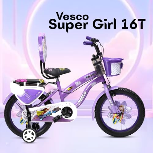 VESCO Super Girl 16T Cycle for Kids Girls with Balance Wheel & Back Carrier | Rigid Fork | Frame 11 Inch | Ideal for 4 to 6 Years Girls Kids Bike (Purple) - Image 8