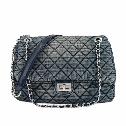 Image of M-ioi-M Quilted Denim Purse, Shoulder Bag for Women, Crossbody Flap Tote Bag,Silver Chain Hobo Bag, Vintage Washed Jean Purse