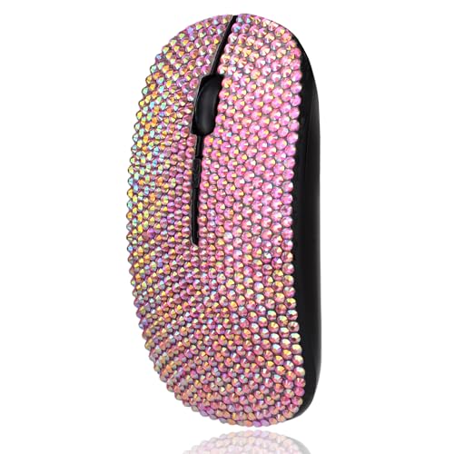 Bling Luxury Crystal Rhinestone 2.4G Wireless Slim Flat Rechargeable Optical Mice Gift - Rose Red2