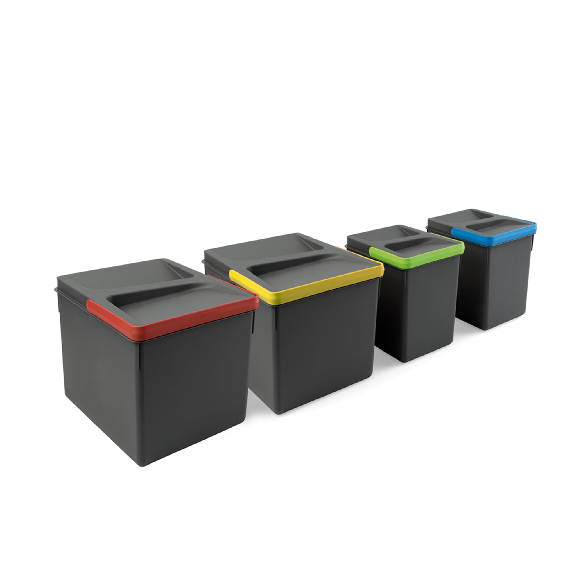 Emuca - Containers for kitchen drawers with odour-proof lid,waste sorting cut-out base,H 216 mm (8,5 inch), 2 x 12 L + 2 x 6 L, Anthracite grey Plastic