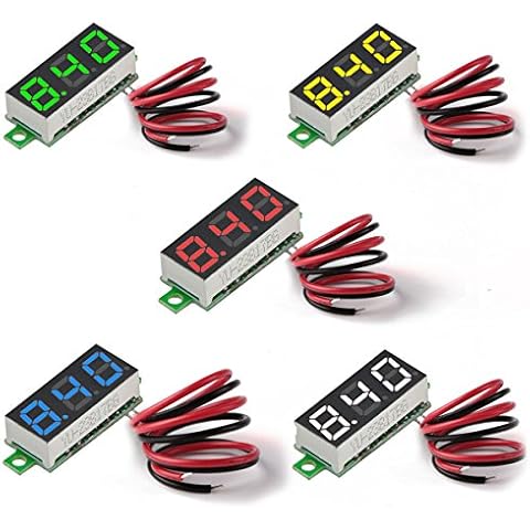 MakerFocus 5pcs Mini Digital DC Voltmeter 0.28 Inch Two-Wire 2.5V-30V Mini Digital DC Voltmeter Voltage Tester Meter 5 Colours Cover