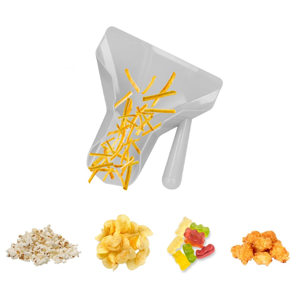 Pala para Patatas Fritas y Palomitas de Plástico 23.5x20.6cm | Cuchara Embudo de Plástico con Mango Derecho Antideslizante para Embalar Bocadillos y Dulces