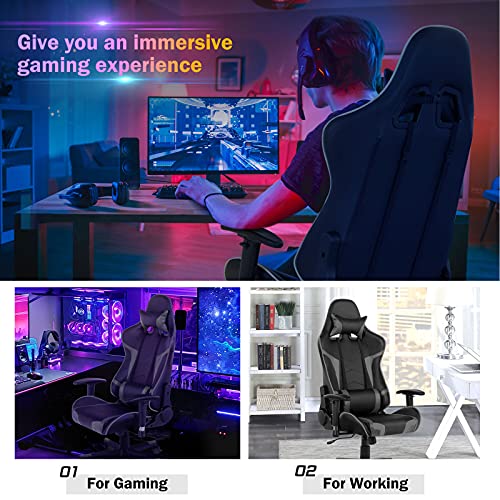 GYMAX-Gaming-Chair-Massage-Gaming-Chairs-for-Adults-with-Headrest-Lumbar-Support-Armrest-Video-Computer-Reclining-Gaming-Chair-Office-Desk-Gamer-Task-Chair-Grey GYMAX Gaming Chair Massage Gaming Chairs for Adults with Headrest Lumbar Support Armrest Video Computer Reclining Gaming Chair Office Desk Gamer Task Chair Grey