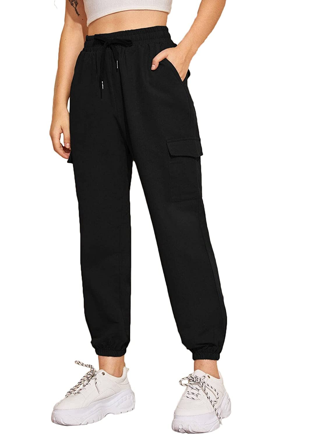 Soft Fabric Stylish Regular Comfortable Fit Joggers/Pants for Women 325VxCargoCottonPlain161OOsBlackS-image-3