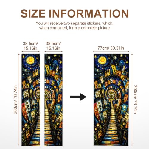 Image of Starry Town Door Sticker, Peel & Stick Door Cover, 30.3x78.7in