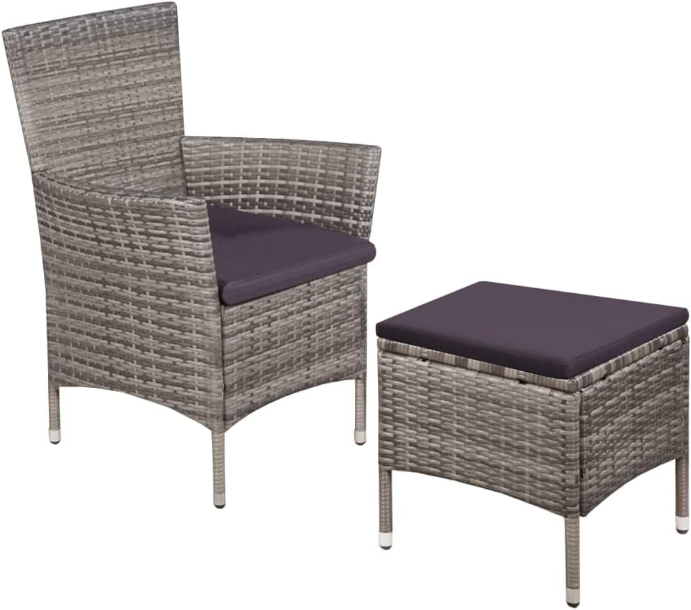 vidaXL Patio Dining Chair and Stool Set - Poly Rattan Outdoor Furniture with Thick Cushions - Easy to Assemble, Lightweight & Durable - Perfect for Garden, Patio, and Outdoor Use