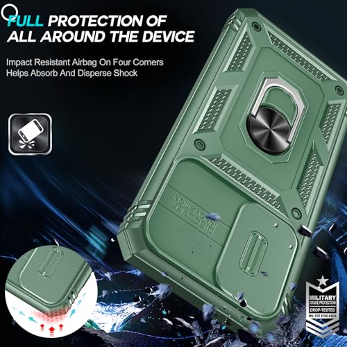 LeYi for A37-Samsung Phone Case: Samsung Galaxy A37 5G Phone Case with 2X Screen Protector, Slide Camera Cover Kickstand Full Body Protection Funda para Smartphone Android Basic Samsung A 37, Green — view 5