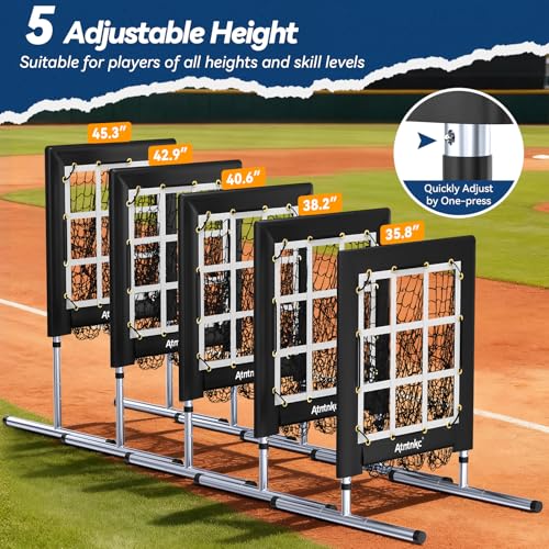 Image of 9 Hole Pitching Net with Strike Zone, Heavy-Duty Baseball & Softball Training Equipment for Pitching and Hitting, 5 Height Adjustable 9 Pocket Target, Portable Practice Equipment for All Ages
